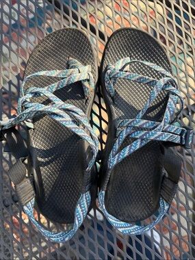 Chaco Women's ZX2 Black Sandals with Blue Patterned Straps